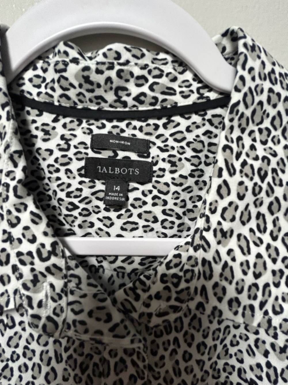Talbots Black and White Leopard-Print Button Shirt
